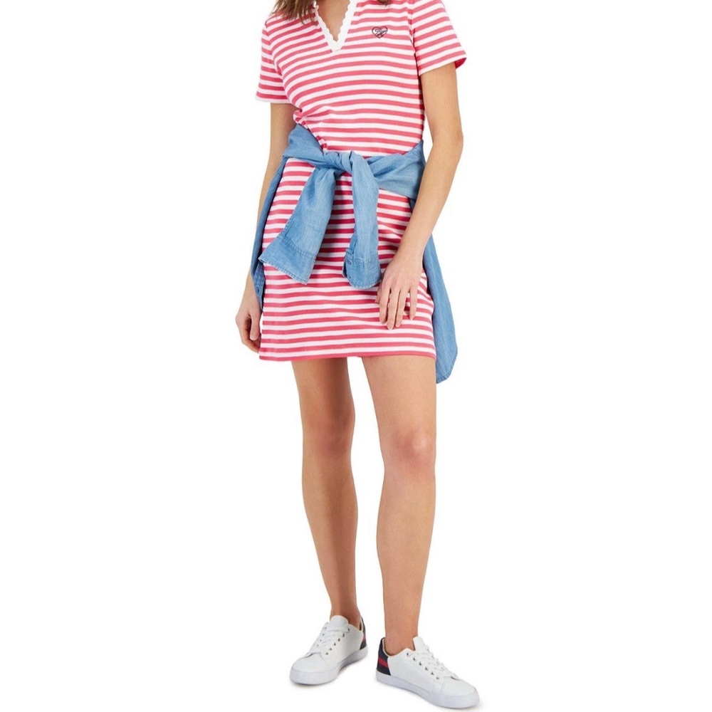 🆕 Tommy Hilfiger XL Striped Polo Dress - Pink White Scallop Collar 🆕 NWOT - Picture 12 of 16
